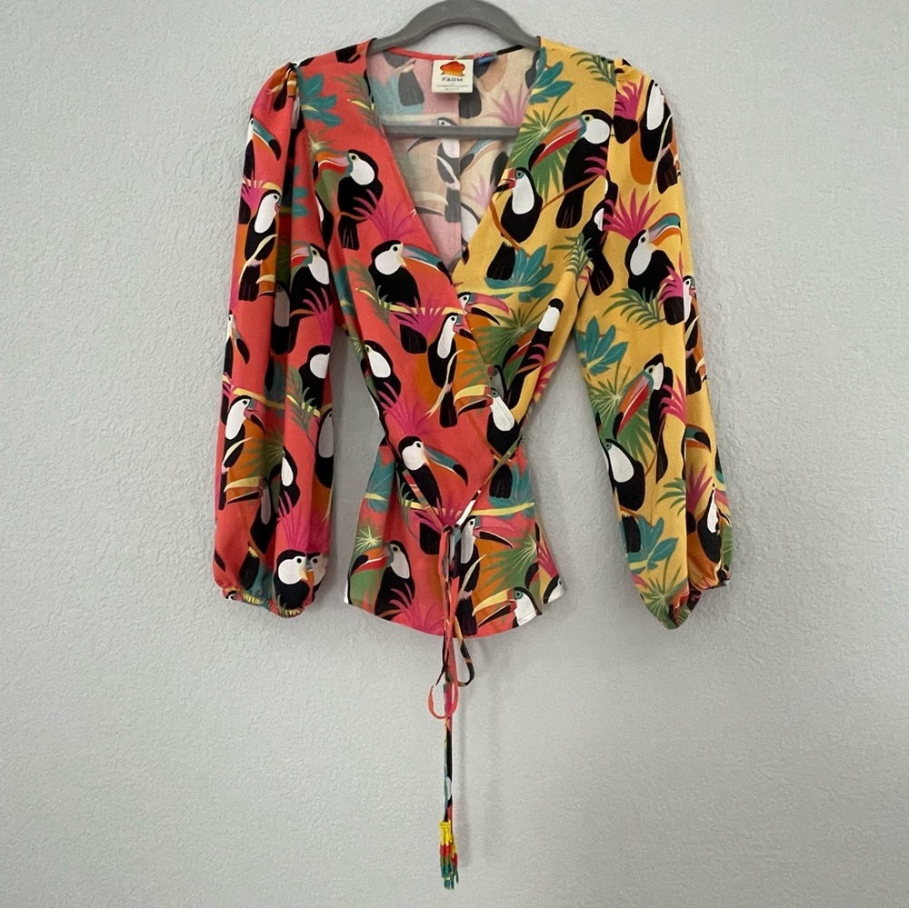 FARM Rio tropical toucan wrap blouse top XS